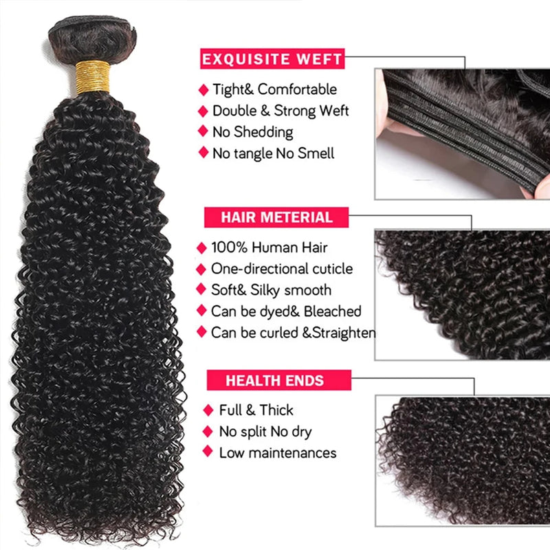 Kinky Curly Human Hair 3 Bundles With 4x4 Lace Closure
