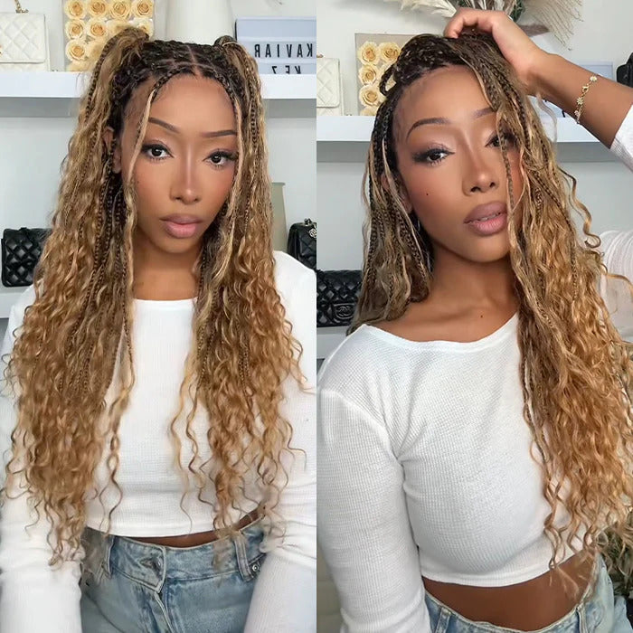 Boho Knotless Braids Wigs 13x6 Full Lace Ombre T1B/30 Human  display picture 3