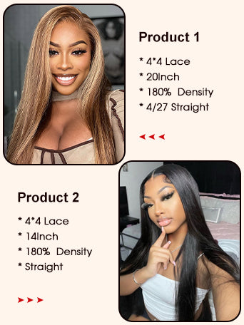 2 Wigs $169 for 20"4x4 Lace Closure Honey Blonde Highlight Straight Wig and 14" 4x4 Lace Straight Wig Flash Sale