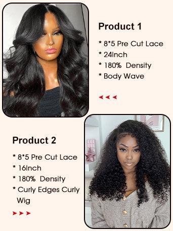 2 Wigs $219 for 24"8x5 Pre Cut Lace Wig and 16" 8x5 Pre Cut Lace 4c Edges Curly Wig Flash Sale