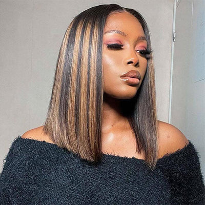 P1B/30 Highlight Straight Bob Wig 8x5/13x4/13x6 Pre Cut HD Lace Front Glueless Balayage Wig