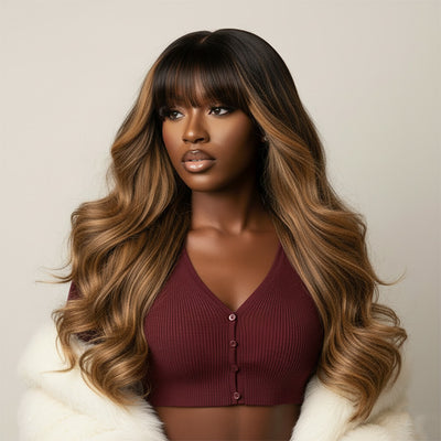 Clearance Sale | Blonde Highlight Body Wave Wig With Bangs HD Lace Human Hair Bangs Wig For Women Special Offer