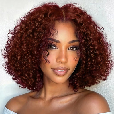 Clearance Sale | Pre All 13x4 Glueless HD Lace Sunset Reddish Brown Jerry Curly Drawstring Wig With Bleached Knots Special Offer