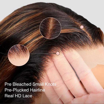 P4/27 Balayage Highlight Water Wave Human Hair HD Lace Wig Pre Bleached Highlight Brown Blonde Wig