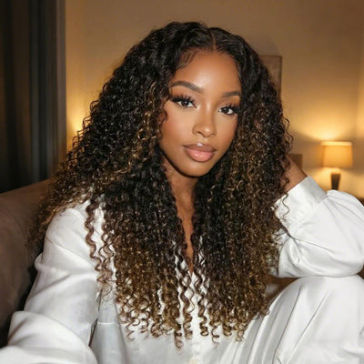 Pull Go Drawstring 13x4 Lace Front Wig Black to Chestnut Brown Jerry Curly Wig 180% Density Special Offer