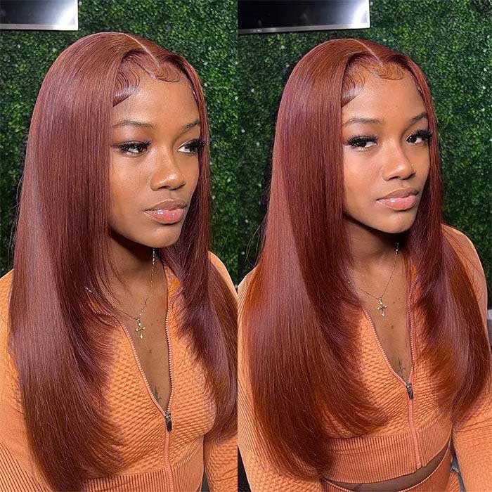 Reddish Brown Straight Layered Cut 13x4/13x6 Lace Front Wig 