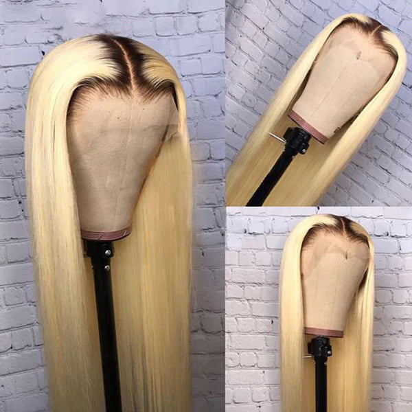 T1B/613 Dark Roots Blonde Wig Pre Bleached Ombre Straight HD Lace Front Human Hair Wigs
