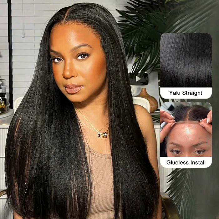 Glueless Human Hair Wig HD Lace 16 Inch Yaki Kinky Straight 150% Density Amazon.com : Alidiamond 13X6 Kinky Straight Wig 16inch Yaki  main image 2