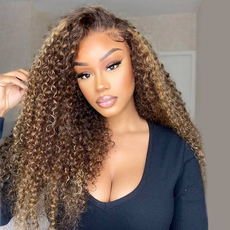 Blonde Deep Wave Wig Human Hair Highlight 4/27 Honey Blonde HD Lace