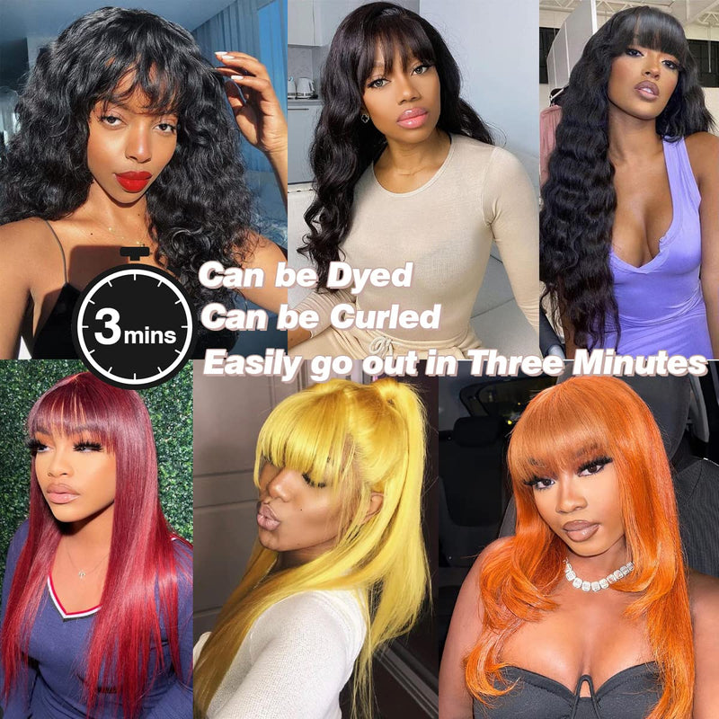 Straight Wig With Bangs Natural Color Top Lace Straight Human Hair Glueless Wig