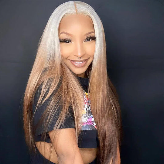 613 Blonde Ombre Lace Front Wig Brazilian Straight Human Hair Wigs With Adjustable Straps