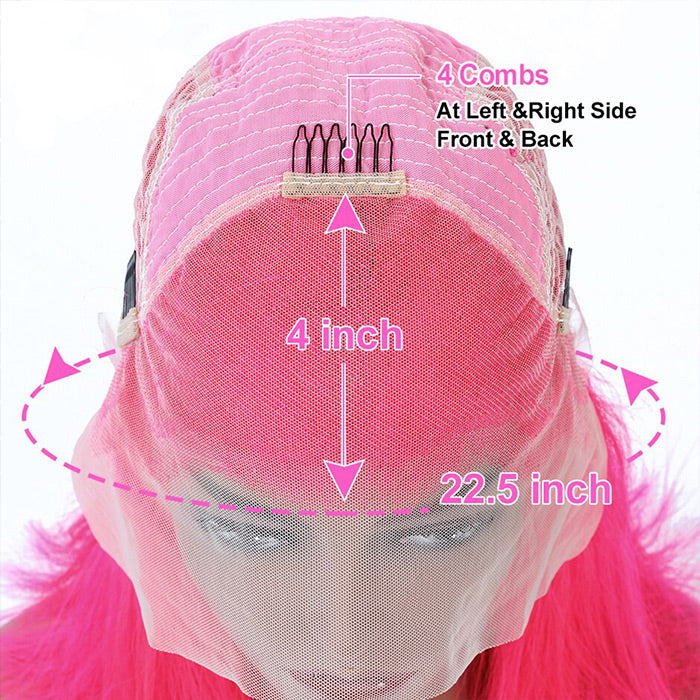 13x4 HD Lace Frontal Human Hair Wigs Straight/Body Wave Pink Color Wig For Women Pre Plucked Bleached Knots