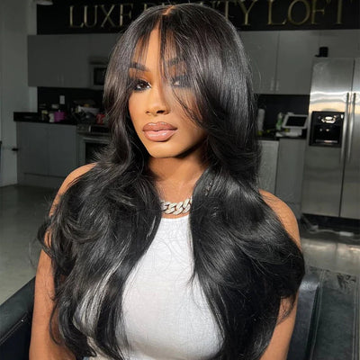 New Curtain Bangs Glueless HD Lace Wig Trendy Straight Human Hair Wigs with Adjustable Strap-Subella Hair