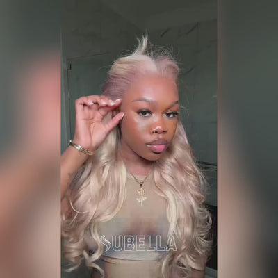 Curtain Bangs Blonde Hair With Highlights Wig Body Wave Glueless HD Lace Human Hair Wigs