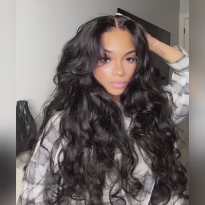 250% Density Loose Body Wave Curtain Bangs Wig Pre Bleached Glueless 13x6 Full Lace Front Human Hair Wigs
