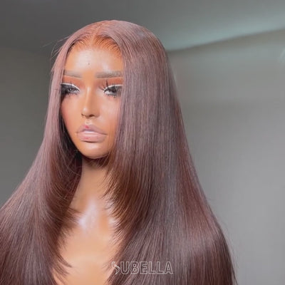 Chocolate Brown Glueless Straight Layered Cut 13x4/13x6 Lace Front Human Hair Wigs High Density