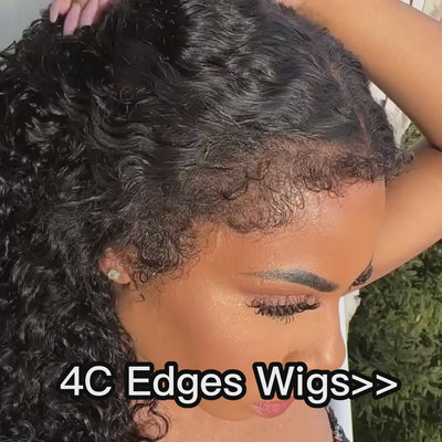 NEW Kinky Curly 4C Edges Realistic Hairline 8x5/360 Pre Cut HD Lace Frontal Glueless Human Hair Wigs