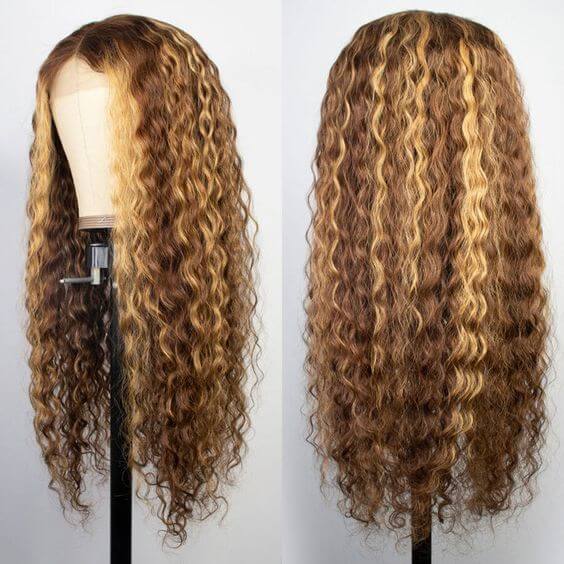 $98.9 Highlight Piano Color Wig 4x4 HD Lace Closure Wig Deep Curly Human Hair Wig Flash Sale