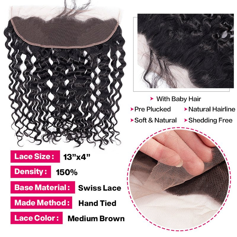 Brazilian Water Wave Virgin Hair Weave 3 Bundles With 13*4 Lace Frontal