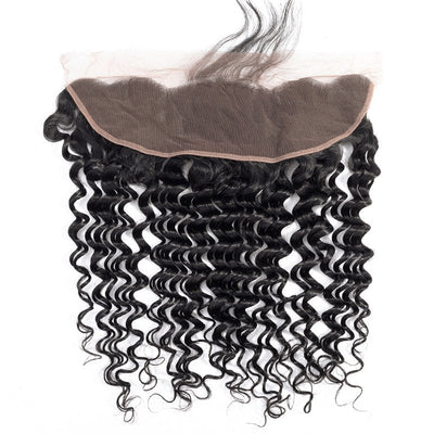 Deep Wave Virgin Hair Weave 3 Bundles With 13*4 Lace Frontal