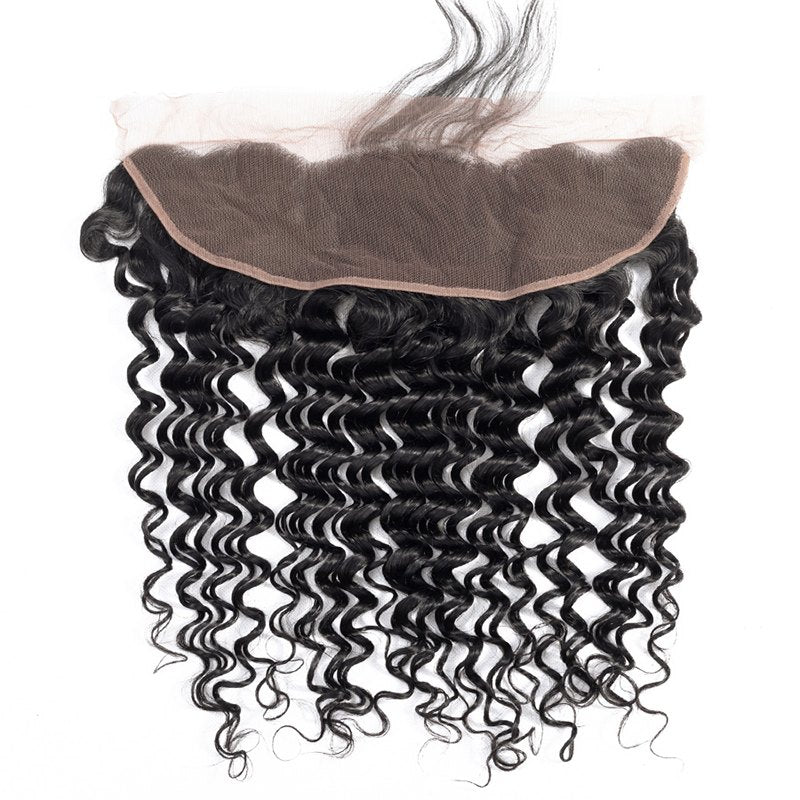 Deep Wave Virgin Hair Weave 3 Bundles With 13*4 Lace Frontal