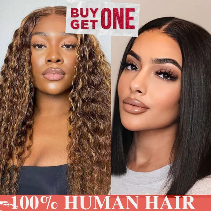 Buy One Get One Free Deep Wave 4/27 Highlight Wig + 12A Grade Straight Bob wig Flash Sale