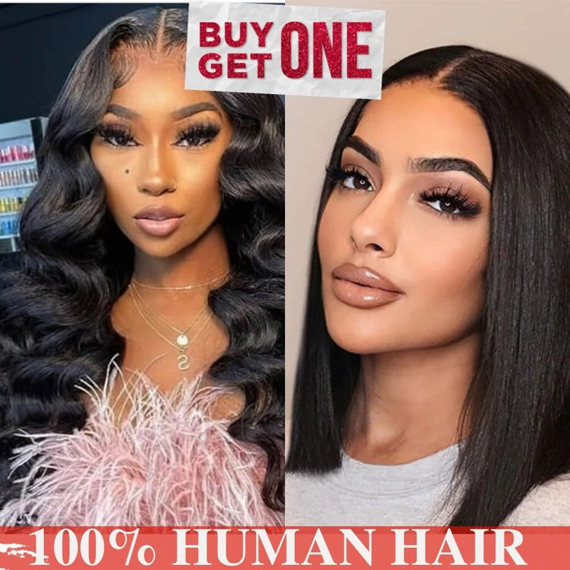 Buy One Get One Free  24inch Loose Wave Wig + 12A Grade Straight Bob wig Flash Sale
