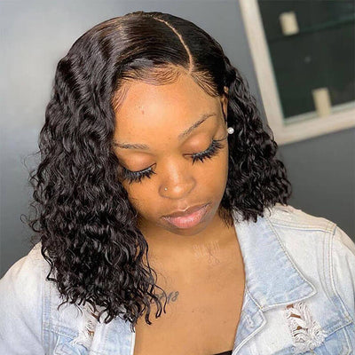Short Cut 13*4 HD Transparent Lace Bob Wigs Water Wave Lace Front Wig