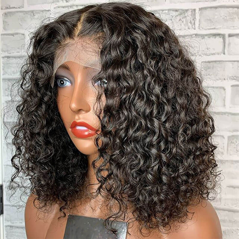 Short Cut 13*4 HD Transparent Lace Bob Wigs Water Wave Lace Front Wig