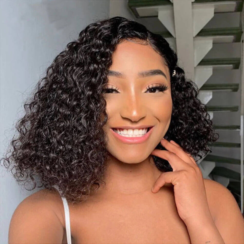 Short Cut 13*4 HD Transparent Lace Bob Wigs Water Wave Lace Front Wig