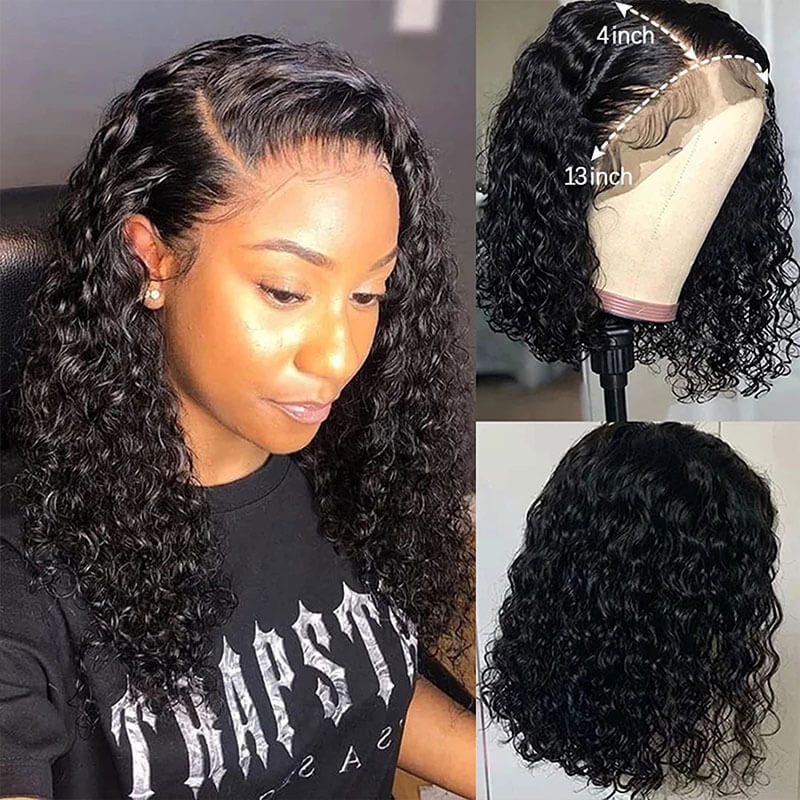 Short Cut 13*4 HD Transparent Lace Bob Wigs Water Wave Lace Front Wig