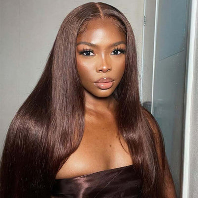 Straight Wig Human Hair Dark Brown Wig HD Lace Front Wig Colored Wigs