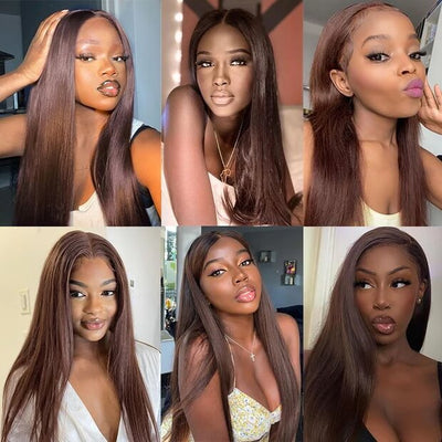 Straight Wig Human Hair Dark Brown Wig HD Lace Front Wig Colored Wigs