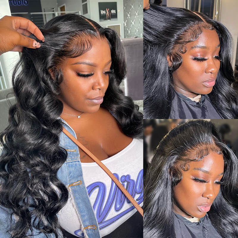 Subella 13x6 HD Transparent Lace Front Wigs 180% Density Body Wave Natural Hair Wigs Pre Plucked Wigs