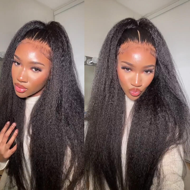 HD Transparent Lace Front Wig Kinky Straight Wig Human Hair For Women High Density
