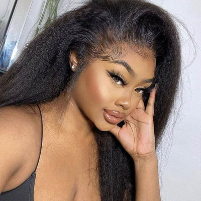 HD Transparent Lace Front Wig Kinky Straight Wig Human Hair For Women High Density