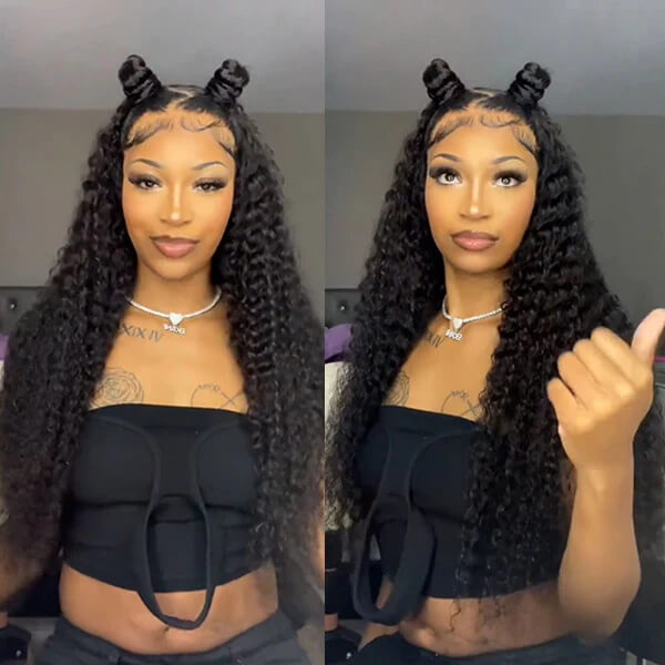 Deep Wave HD Transparent Lace Front Wig Pre Plucked Natural Hairline 100% Human Virgin Hair Wigs