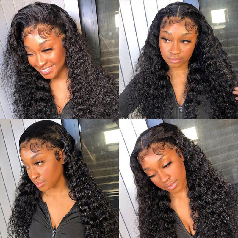 Deep Wave HD Transparent Lace Front Wig Pre Plucked Natural Hairline 100% Human Virgin Hair Wigs