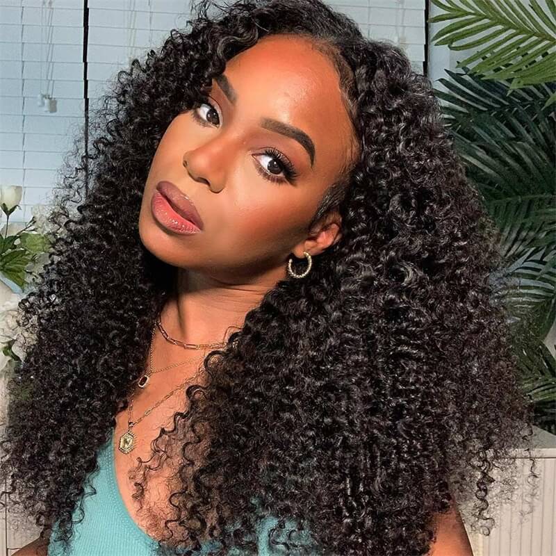 Glueless V Part Kinky Curly Wig No Leave Out Affordable Human Hair Wig Beginner Friendly