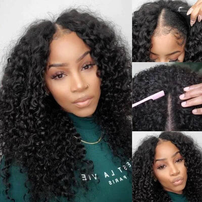 Glueless V Part Kinky Curly Wig No Leave Out Affordable Human Hair Wig Beginner Friendly