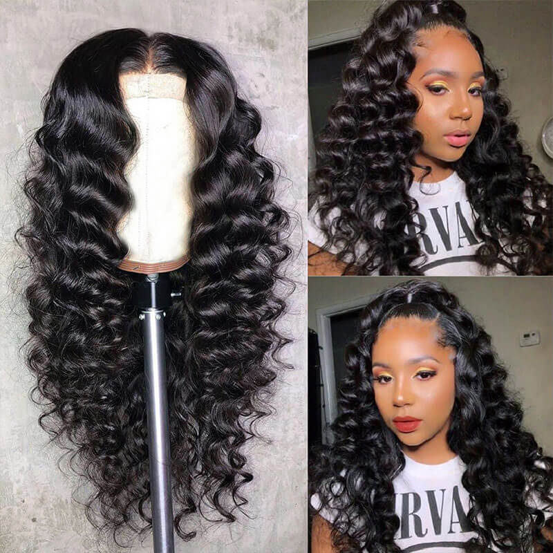 Subella Bouncy Loose Wave HD Transparent Lace Front Wigs Unprocessed Glueless Human Hair Wig