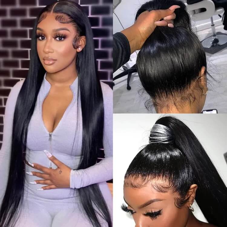 Breathable 360 Lace Wig Pre Plucked Straight Human Hair Wig Natural Hairline