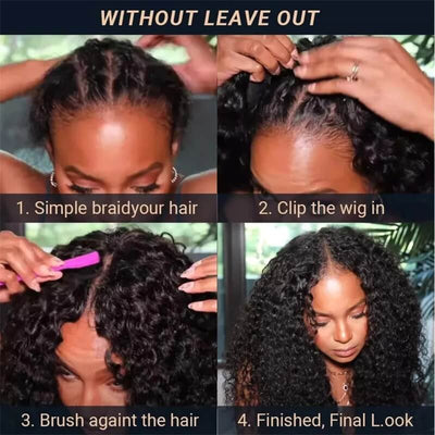 Glueless V Part Kinky Curly Wig No Leave Out Affordable Human Hair Wig Beginner Friendly