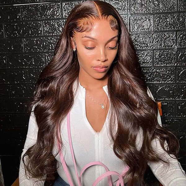 HD Transparent Lace Closure Wigs Body Wave Wig Human Hair Dark Brown Colored Wig