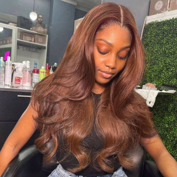 HD Transparent Lace Closure Wigs Body Wave Wig Human Hair Dark Brown Colored Wig