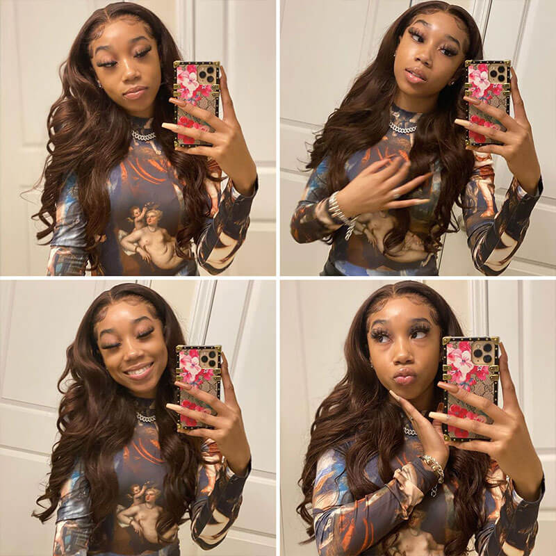 HD Transparent Lace Closure Wigs Body Wave Wig Human Hair Dark Brown Colored Wig