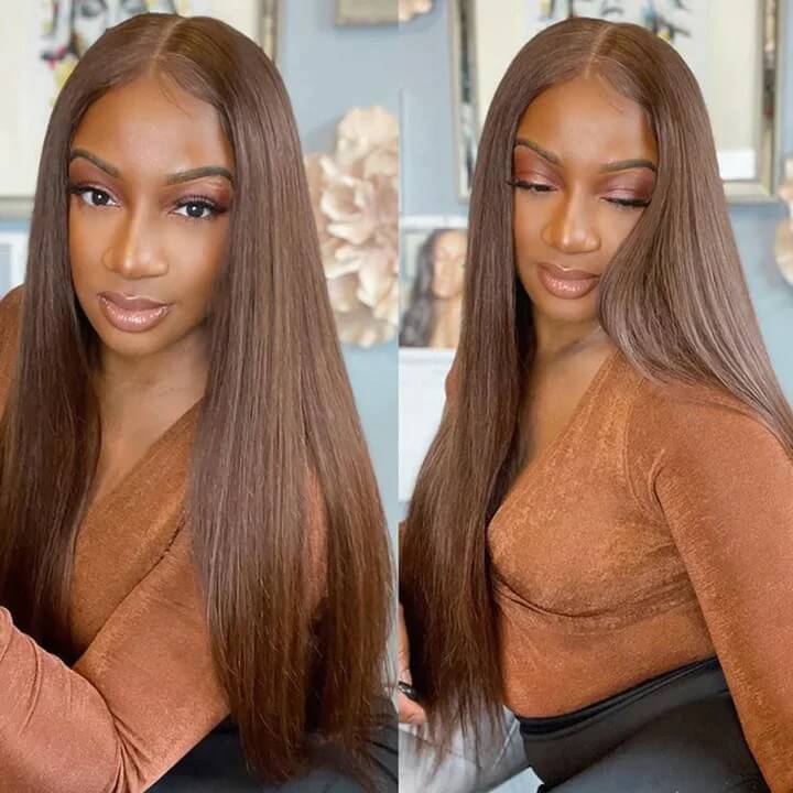 Subella Hair Light Brown Wig Straight Human Hair Colored Wig HD Transparent Lace Closure Wig