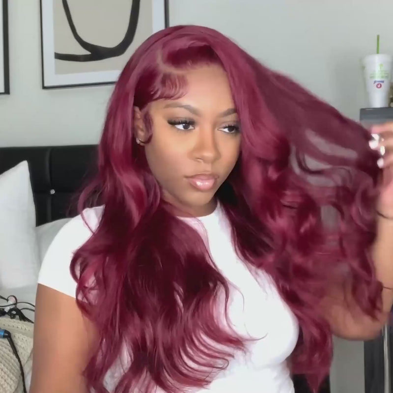 99J Body Wave 13x4 Burgundy HD Lace Front Pre Plucked Colored Human Hair Wigs for Women