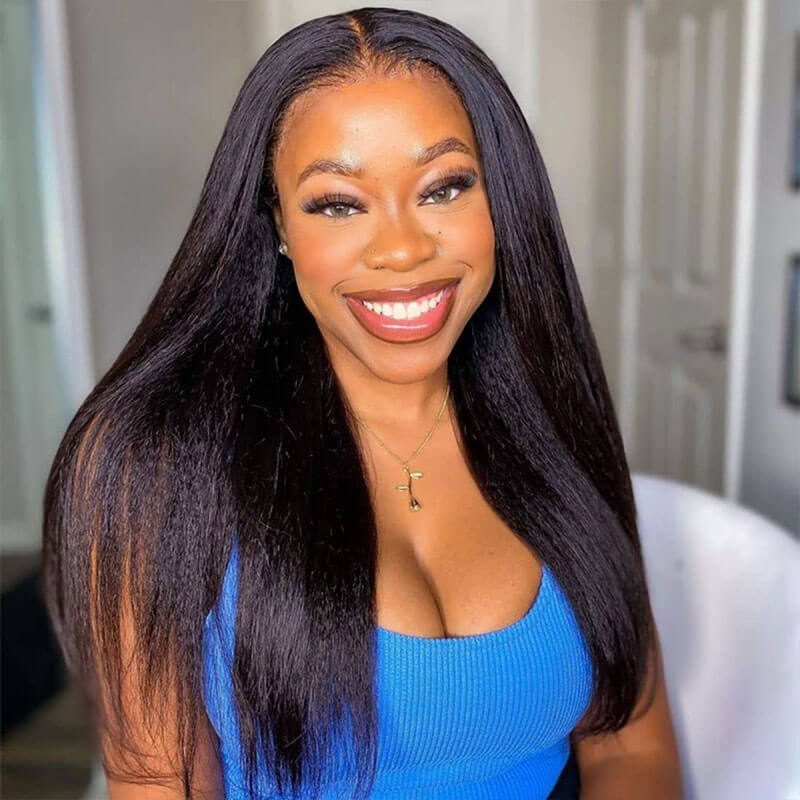 Kinky Straight Human Hair 5x5 HD Transparent Lace Closure Wigs For Women