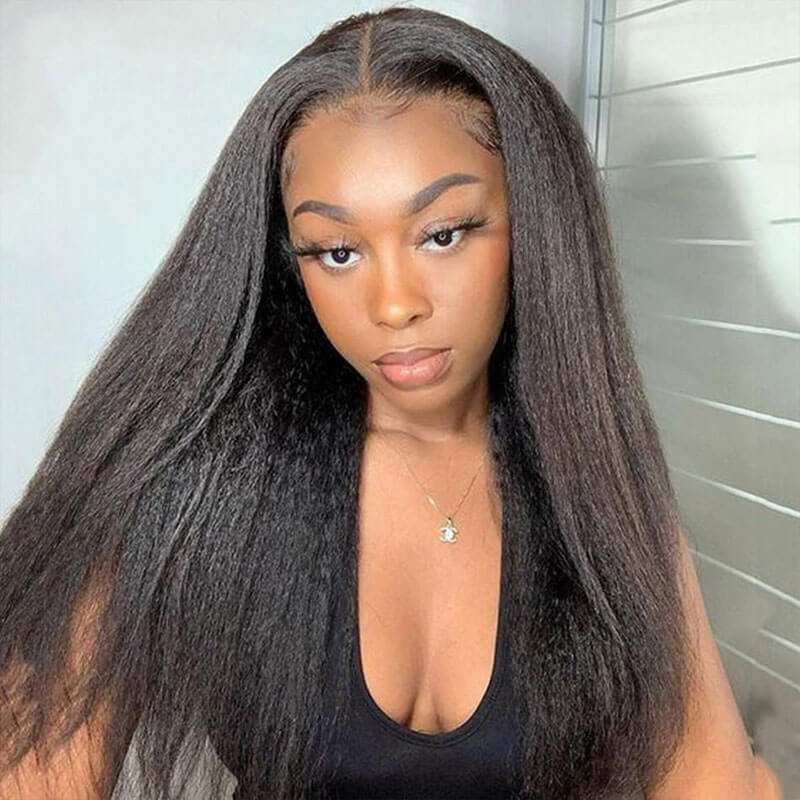 Kinky Straight Human Hair 5x5 HD Transparent Lace Closure Wigs For Women